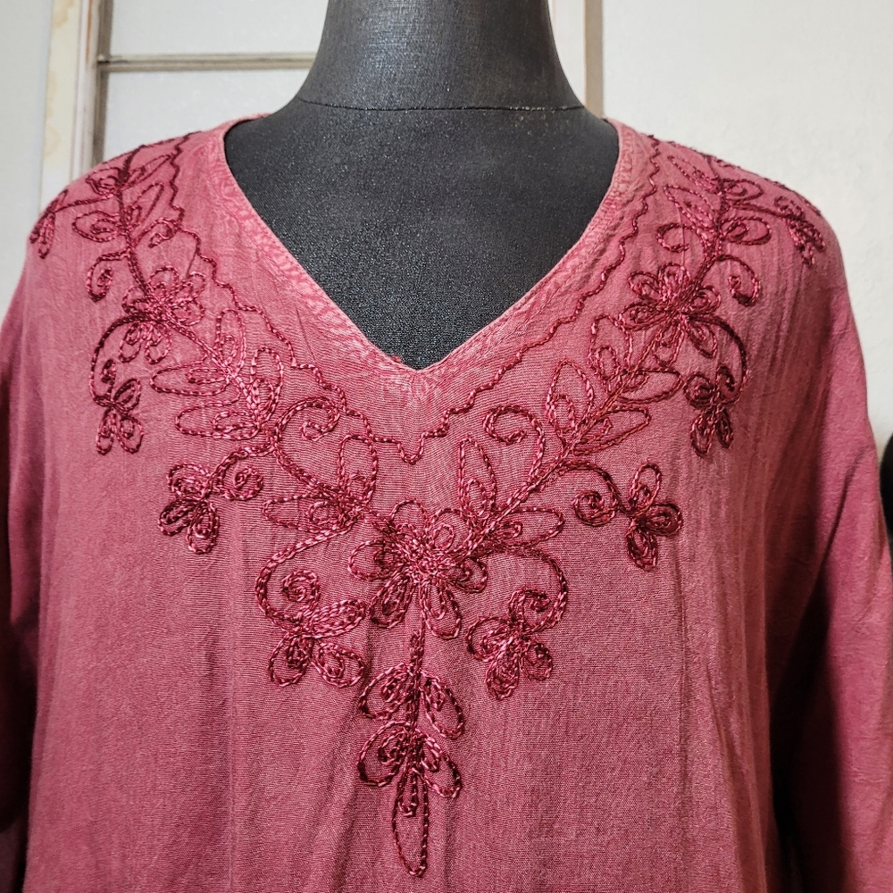 NWT Beach by Exist Rose Pink Embroidered Tunic Top One Size Boho Beach - Picture 2 of 8